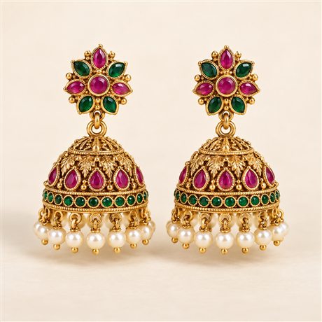 Pair of gold-tone jhumka earrings