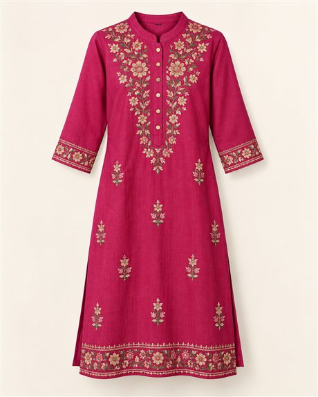 Magenta embroidered women's kurti